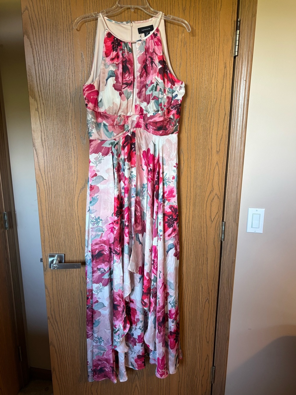R&M Richards Floral Halter High-Low Maxi Dress - White & Pink
